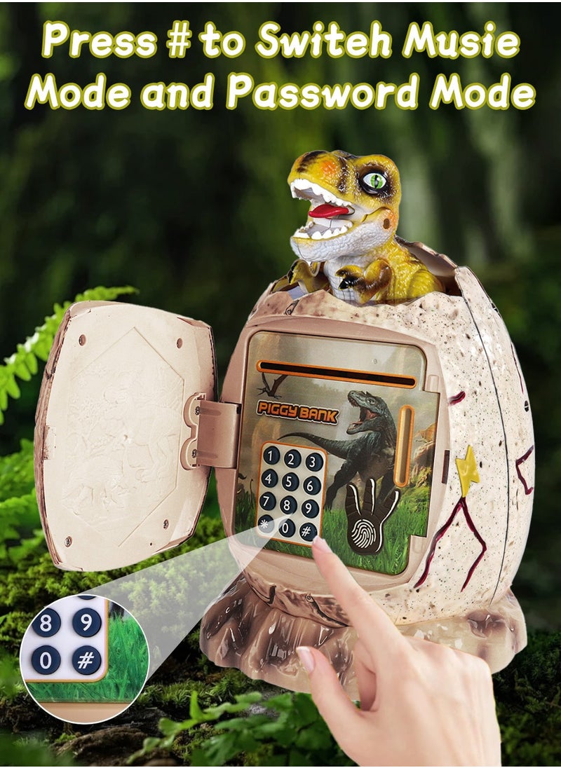 Moovant Dinosaur Electronic Piggy Bank Toy for Kids, Mini ATM Toy with Personal Password & Fingerprint Unlocking, Creative Dinosaur Egg Coin Bank with Sound and Light, Off-White  - Image 2