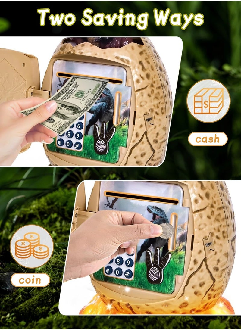 Moovant Dinosaur Electronic Piggy Bank Toy for Kids, Mini ATM Toy with Personal Password & Fingerprint Unlocking, Creative Dinosaur Egg Coin Bank with Sound and Light, Off-White  - Image 3