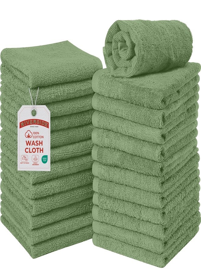 RIVERSIDE Pack of 24 Wash Cloths for Showering, 12 x 12 Inches, Super Soft & Absorbent, 100% Cotton Washcloths Premium Quality Flannel Face Cloths for Bathroom, Gym, Spa (Sage Green, 24 Pack) - Image 1