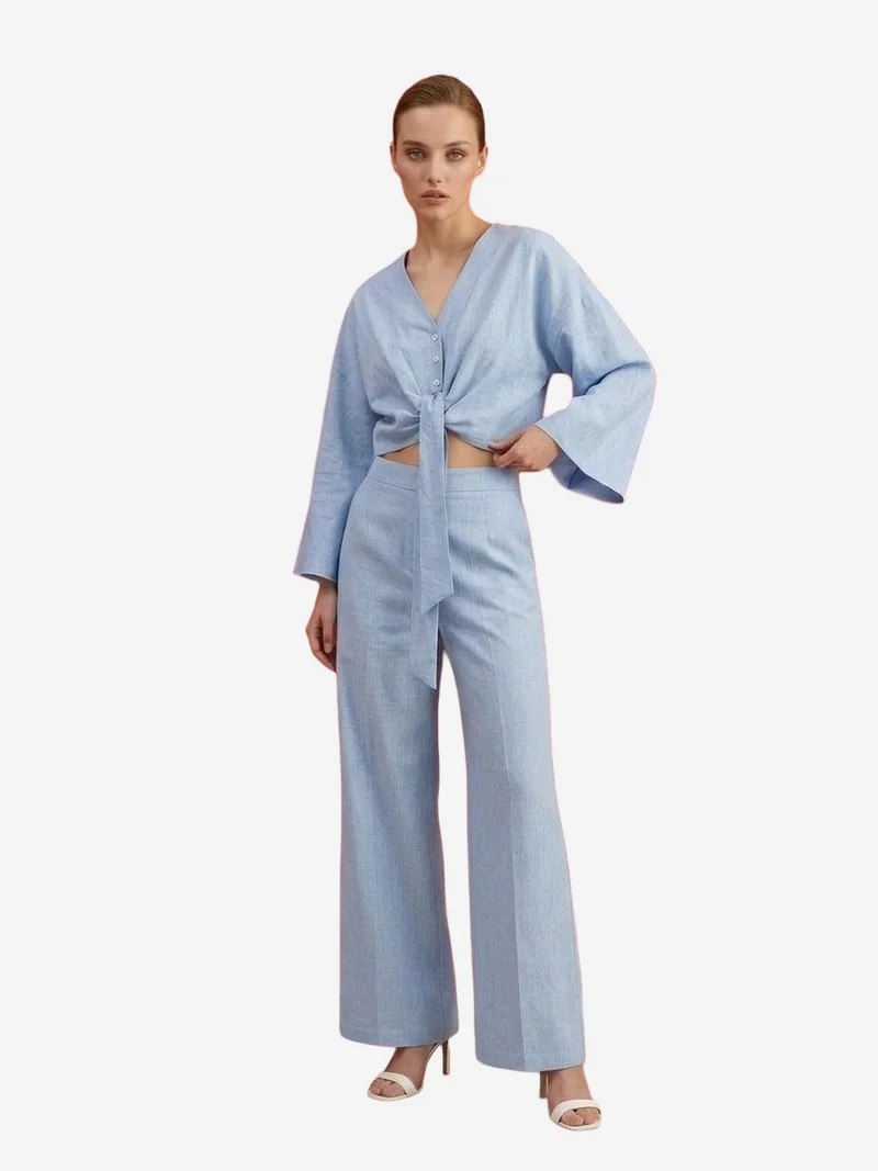 ماي فاشن MY FASHION Cotton Co-ord Set with Tie Detail