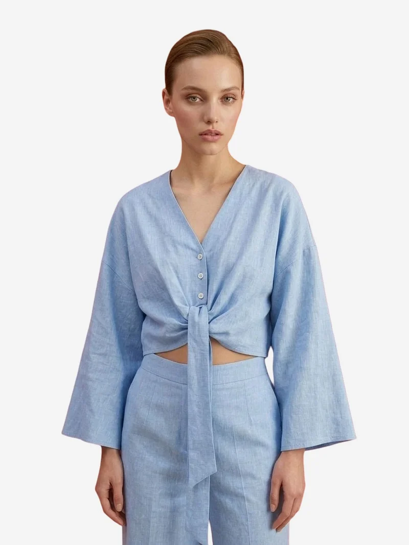 My Fashion Baby Blue MY FASHION Cotton Co-ord Set with Tie Detail for Women | Best Price UAE