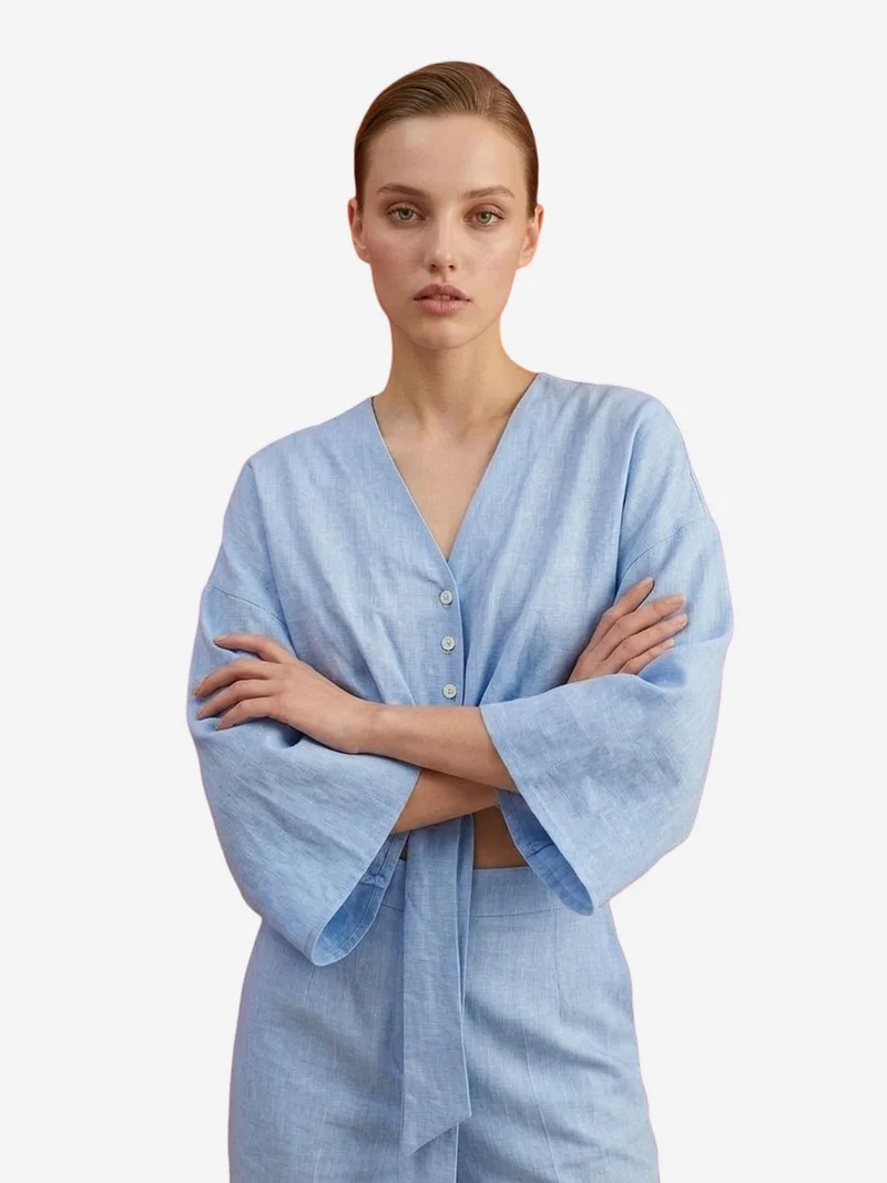My Fashion Baby Blue MY FASHION Cotton Co-ord Set with Tie Detail for Women | Best Price UAE