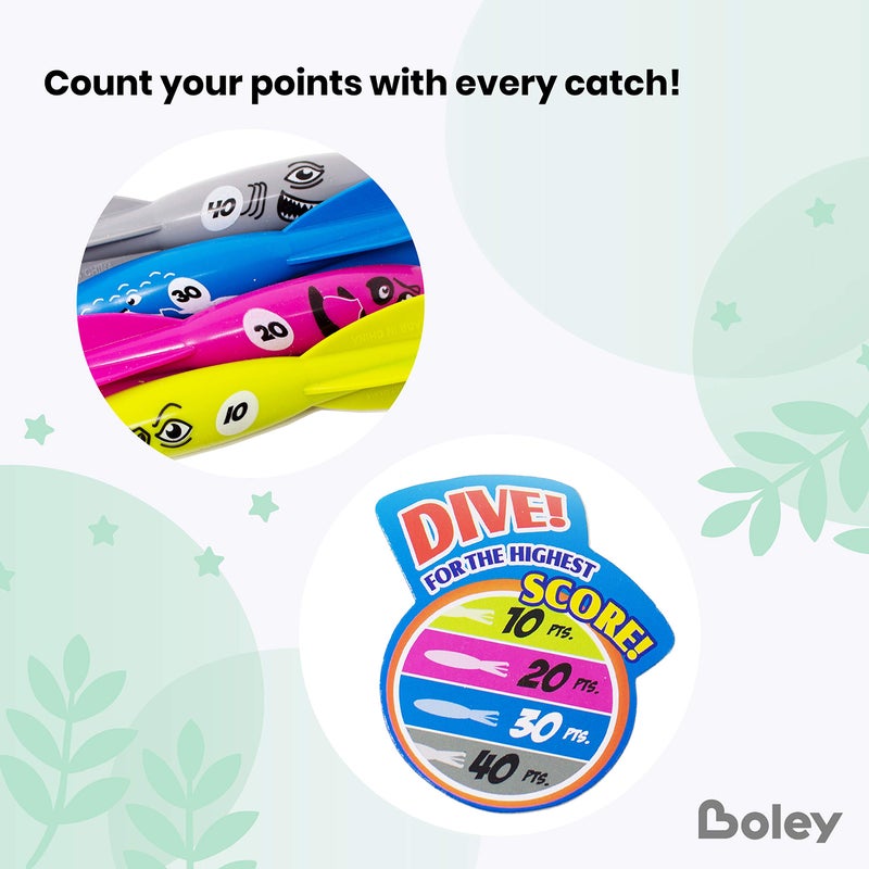 Boley Dive Torpedo Swim Toys - 12 Pack Sinking Pool Toys for Kids - Colorful Shark, Whale, Fish Diving Torpedoes - Summer Water Games, Bath Time Fun, Pool Diving Toy Set - Image 2