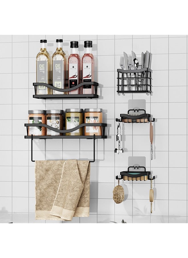 Bukela - 5-Pack Shower Shelves, Adhesive Bathroom Shower Shelves, No Drilling Required, Large Capacity, Rust-Proof Stainless Steel Bathroom Shower Shelves - Image 1