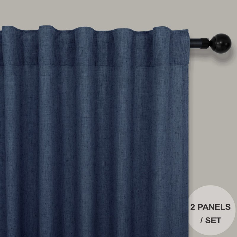Pitalk Navy Curtains 38 Inch Wide for Living Room 2 Panels Set Back Tab Rod Pocket Light Filtering Semi Sheer Linen Skinny Small Dark Blue Curtain for Windows Bedroom Closet Doors Nautical Width 38 x 96 Long - Image 2