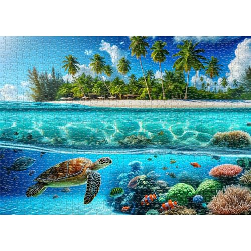 Hopgo Sea Turtle Puzzles for Adults 1000 Pieces Difficult Jigsaw Puzzles for Adults Friends Family Game Gifts Vivid Ocean Puzzle for Home Wall Decor 275x196 - Image 5