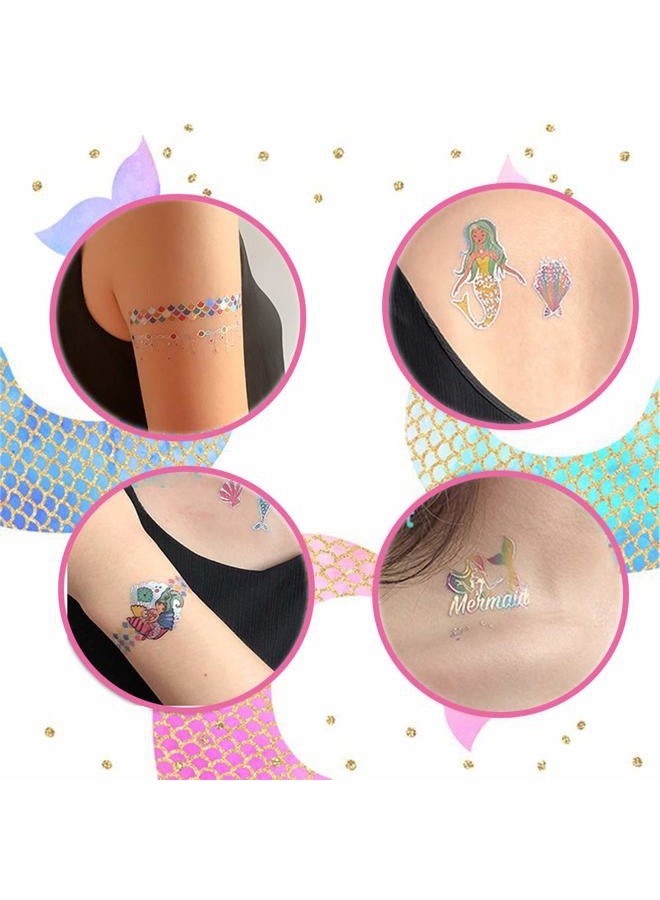 Ooopsi OULANAO Ooopsi Mermaid Party Supplies Temporary Tattoos for Kids - 7 Large Sheet, 100+ Glitter Styles, Mermaid Party Favors and Birthday Decorations for Children Girls - Image 5