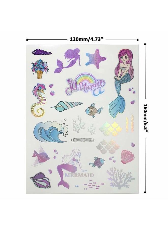 Ooopsi OULANAO Ooopsi Mermaid Party Supplies Temporary Tattoos for Kids - 7 Large Sheet, 100+ Glitter Styles, Mermaid Party Favors and Birthday Decorations for Children Girls - Image 3