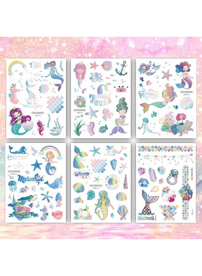 Ooopsi OULANAO Ooopsi Mermaid Party Supplies Temporary Tattoos for Kids - 7 Large Sheet, 100+ Glitter Styles, Mermaid Party Favors and Birthday Decorations for Children Girls - Image 2