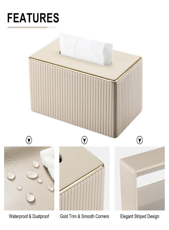 KINGFOM Rectangular Tissue Box Cover, PU Leather Tissue Box Holder with Magnetic Bottom, Napkin & Facial Tissue Holder Dispenser Decorative Box Cover for 120-count (3-Ply) 160-count (2-Ply) Beige - Image 4