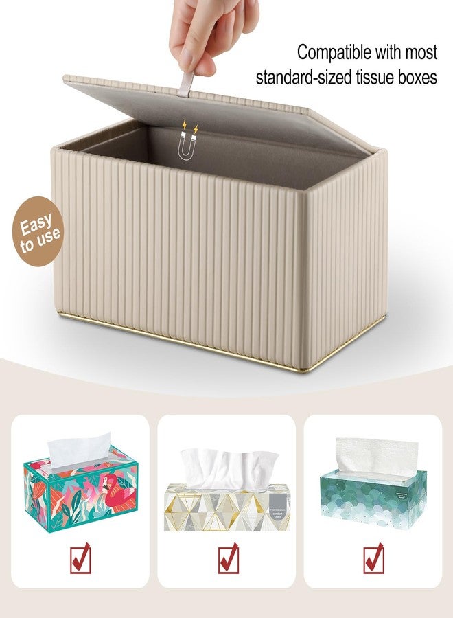 KINGFOM Rectangular Tissue Box Cover, PU Leather Tissue Box Holder with Magnetic Bottom, Napkin & Facial Tissue Holder Dispenser Decorative Box Cover for 120-count (3-Ply) 160-count (2-Ply) Beige - Image 5