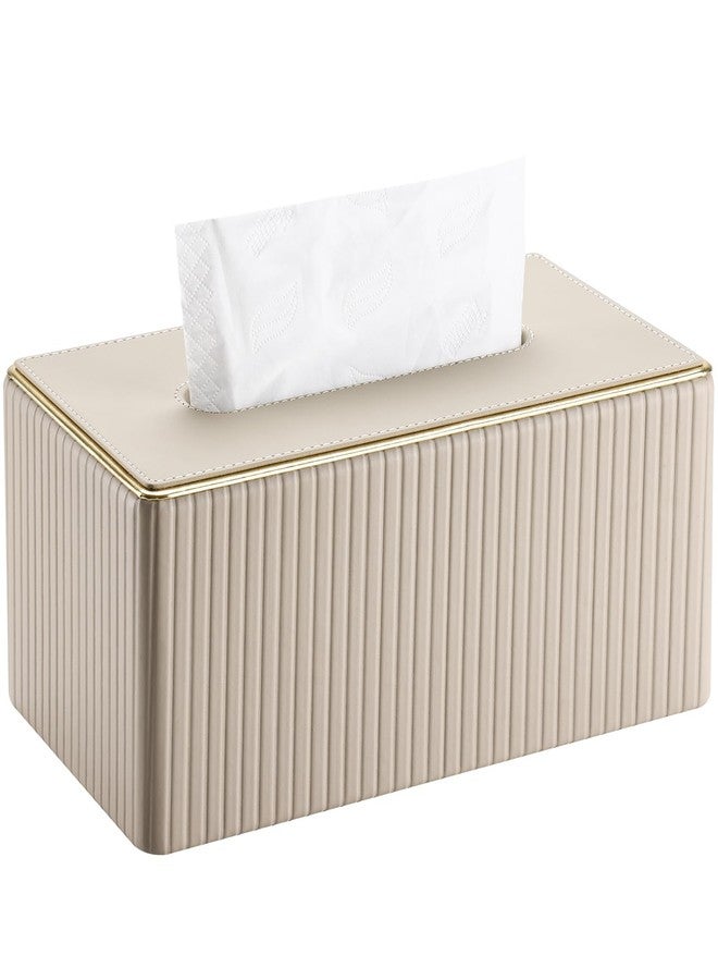 KINGFOM Rectangular Tissue Box Cover, PU Leather Tissue Box Holder with Magnetic Bottom, Napkin & Facial Tissue Holder Dispenser Decorative Box Cover for 120-count (3-Ply) 160-count (2-Ply) Beige - Image 1