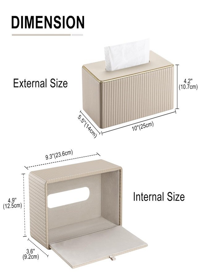 KINGFOM Rectangular Tissue Box Cover, PU Leather Tissue Box Holder with Magnetic Bottom, Napkin & Facial Tissue Holder Dispenser Decorative Box Cover for 120-count (3-Ply) 160-count (2-Ply) Beige - Image 3
