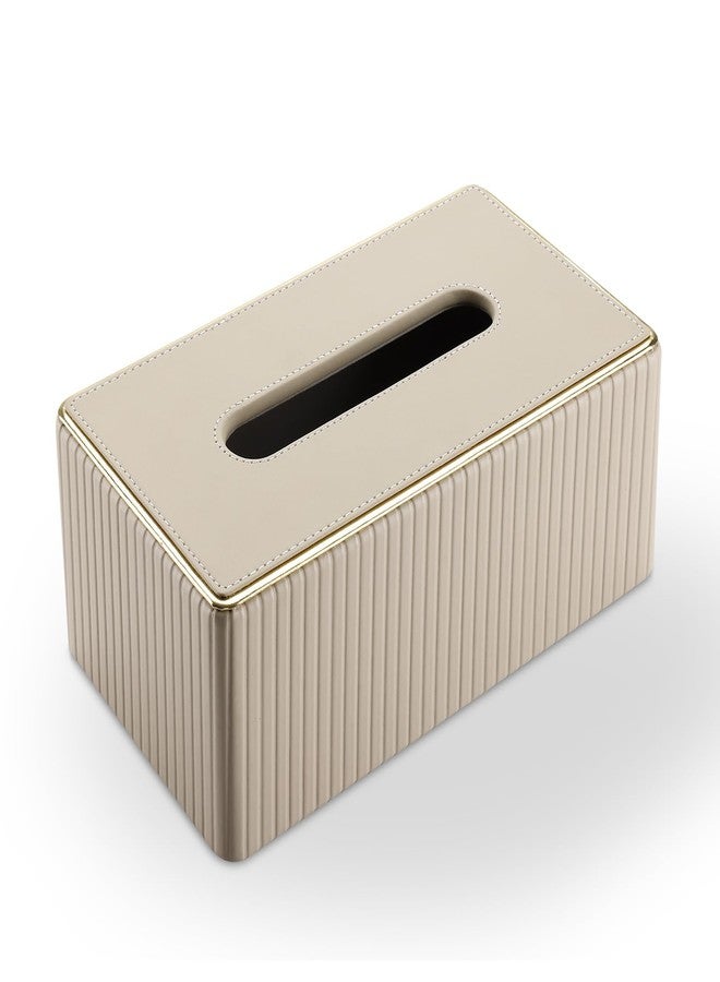 KINGFOM Rectangular Tissue Box Cover, PU Leather Tissue Box Holder with Magnetic Bottom, Napkin & Facial Tissue Holder Dispenser Decorative Box Cover for 120-count (3-Ply) 160-count (2-Ply) Beige - Image 2