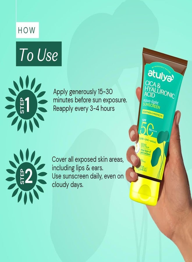 Atulya CICA & HYALURONIC ACID SUNSCREEN SPF 50 PA++++ Sunscreen with Antiox Complex | Non-oily formula | Lightweight | No white-cast | Controls Excess Oil | 80gm - Image 2