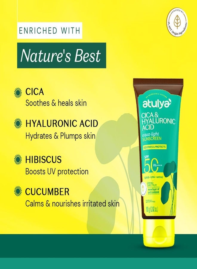 Atulya CICA & HYALURONIC ACID SUNSCREEN SPF 50 PA++++ Sunscreen with Antiox Complex | Non-oily formula | Lightweight | No white-cast | Controls Excess Oil | 80gm - Image 4