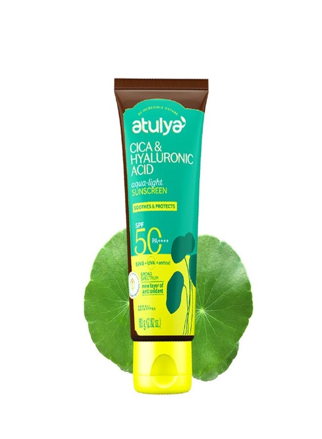Atulya CICA & HYALURONIC ACID SUNSCREEN SPF 50 PA++++ Sunscreen with Antiox Complex | Non-oily formula | Lightweight | No white-cast | Controls Excess Oil | 80gm - Image 1