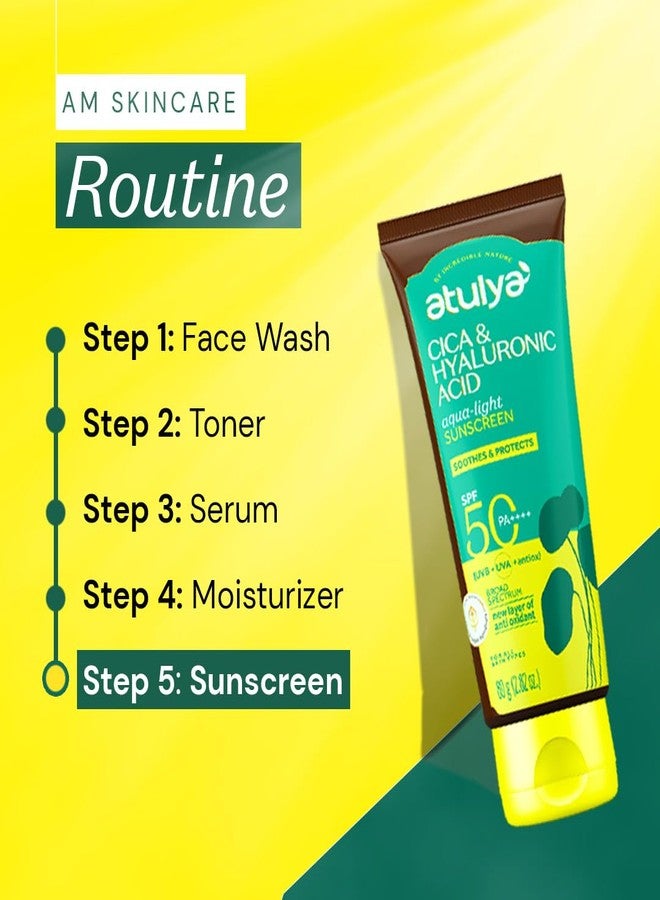 Atulya CICA & HYALURONIC ACID SUNSCREEN SPF 50 PA++++ Sunscreen with Antiox Complex | Non-oily formula | Lightweight | No white-cast | Controls Excess Oil | 80gm - Image 5