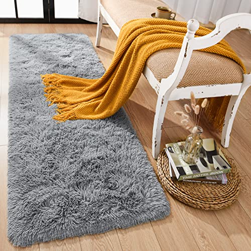 Rtizon Runner Rug for Bedroom, 2x6 Soft Shag Fluffy Area Rugs for Girls Boy's Room, Plush Shaggy Carpet with Non-Slip Bottom for Living Room Dorm, Grey - Image 1