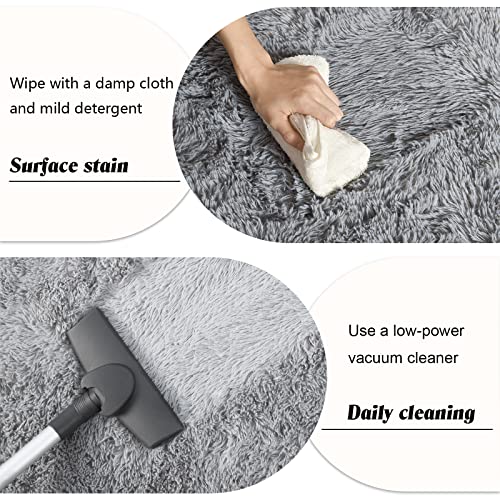 Rtizon Runner Rug for Bedroom, 2x6 Soft Shag Fluffy Area Rugs for Girls Boy's Room, Plush Shaggy Carpet with Non-Slip Bottom for Living Room Dorm, Grey - Image 4