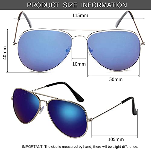 Wodison Classic Kids Sunglasses for Boys Girls Children sunglasses Reflective Metal Frame Silver Frame Blue Lens - Image 3