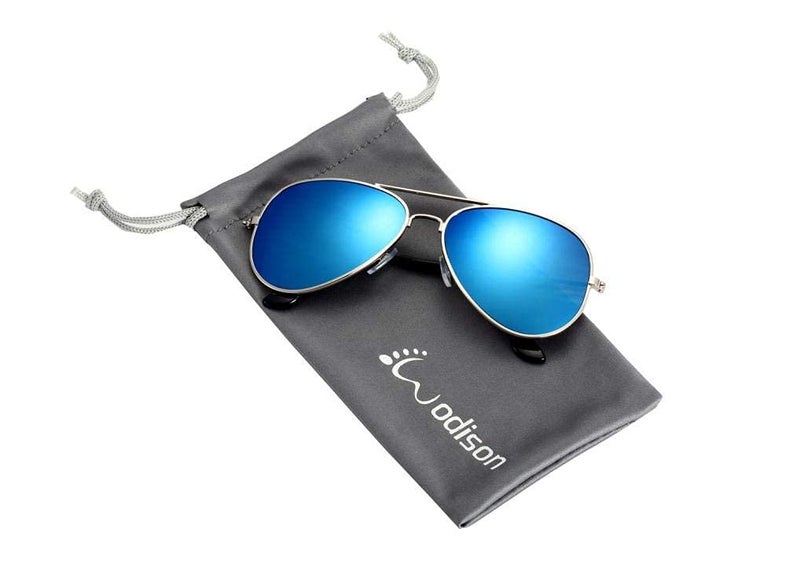 Wodison Classic Kids Sunglasses for Boys Girls Children sunglasses Reflective Metal Frame Silver Frame Blue Lens - Image 2