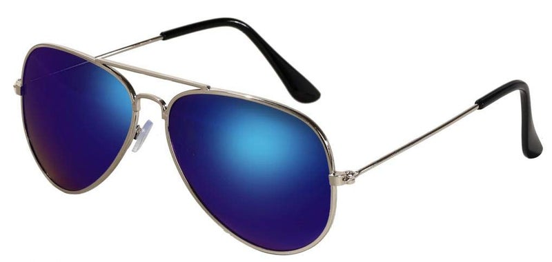 Wodison Classic Kids Sunglasses for Boys Girls Children sunglasses Reflective Metal Frame Silver Frame Blue Lens - Image 1