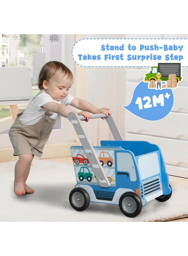 labebe Baby Wooden Learning Walker, 2-in-1 Toddler Push & Pull Toys Stroller Pushing Walker, Infant Sit to Stand Wood Walker Wagon, Transfer Cart Toy for Girls & Boys 1-3 Years Old Kids, Blue - Image 2