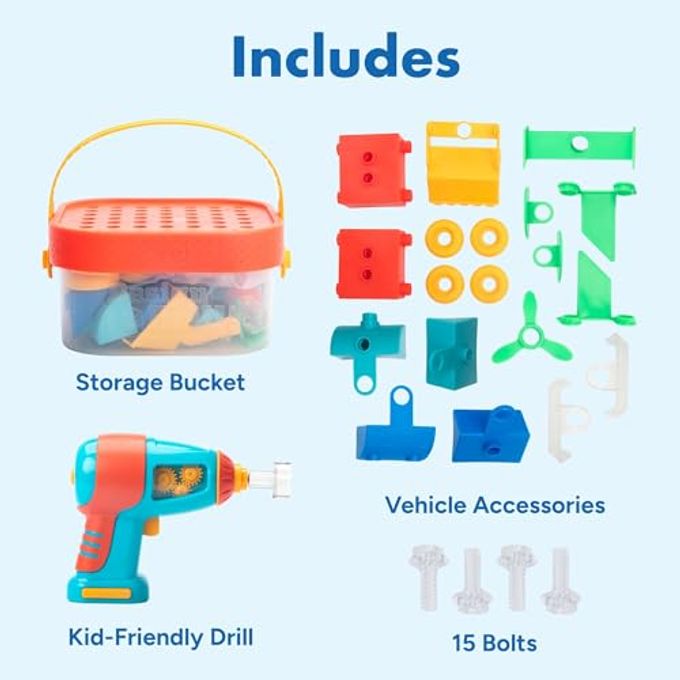 Educational Insights Design & Drill Build-It Bucket with Electric Drill Toy, 41 Pieces, Preschool STEM Toy, Gifts For Boys & Girls, Ages 3+ - Image 3