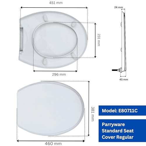 Parryware Toilet Standard Seat Cover Regular with Plastic Hinges 1 Unit Each of PP Seat, PP Cover, Ultra White, Antibacterial & Comfortable, Commode Seat Cover for Bathroom Fixture | E80711C - Image 3