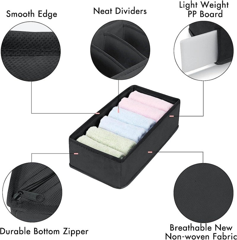 WOX MOX WOX MOX Set of 4 Foldable Storage Box Drawer Divider Organizer Closet Storage for Socks Bra Tie Scarfs Black Fabric Nonwoven  - Image 4