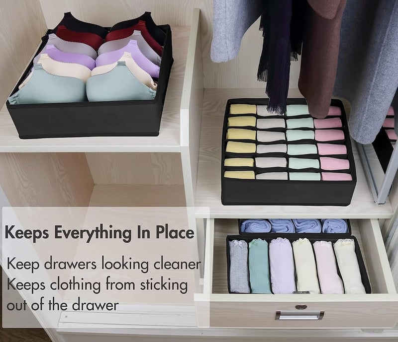 WOX MOX WOX MOX Set of 4 Foldable Storage Box Drawer Divider Organizer Closet Storage for Socks Bra Tie Scarfs Black Fabric Nonwoven  - Image 5