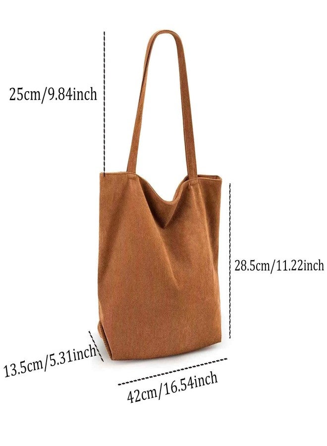 Anphly Canvas Tote Bag with a Handle, Corduroy, Large Capacity, Suitable for Commuting, with Plush Shoulder Strap,Brown - Image 4