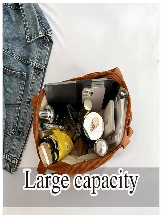 Anphly Canvas Tote Bag with a Handle, Corduroy, Large Capacity, Suitable for Commuting, with Plush Shoulder Strap,Brown - Image 5