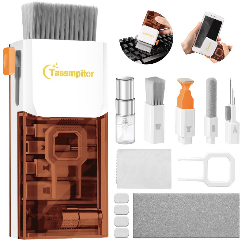 Tassmpitor Laptop Screen Keyboard Cleaner Kit, All in 1 Electronics Cleaning Tool for MacBook iPad iPhone Pro Cell Phone, Brush Tool for Tablet, Computer, PC Monitor,TV Camera Lens with Patent, Brown - Image 1