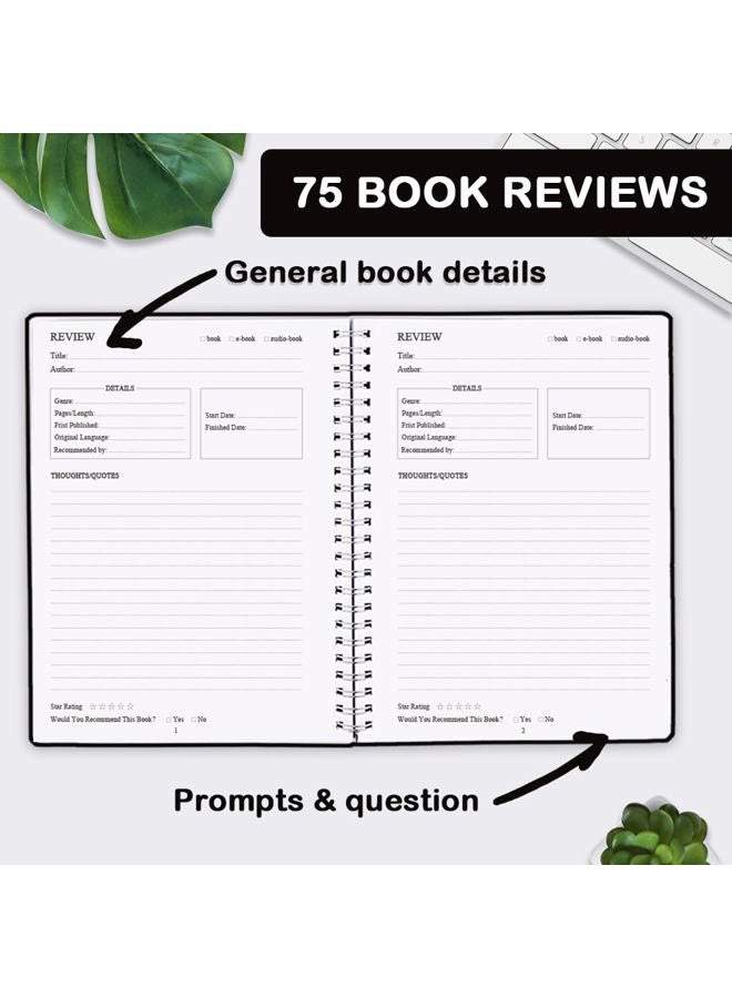 Getvow Reading Journal - Review and Track Your Reading Progress with 72 Book Reviews - Book Journal Reading Log Journal with Back Pocket, 5.8" x 8.3", Black - Image 3