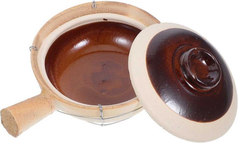 KICHOUSE Earthenware Clay Pot 0.5l with Lid and Wire Handle, Ceramic Cooking Casserole for Bibimbap, Hot Pot, and Home Dining - Image 1