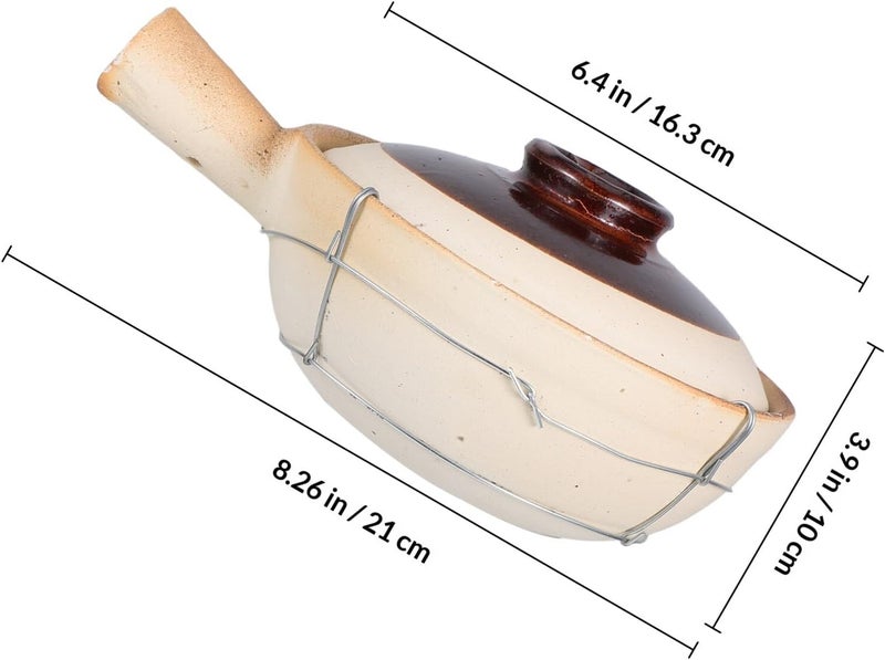KICHOUSE Earthenware Clay Pot 0.5l with Lid and Wire Handle, Ceramic Cooking Casserole for Bibimbap, Hot Pot, and Home Dining - Image 2