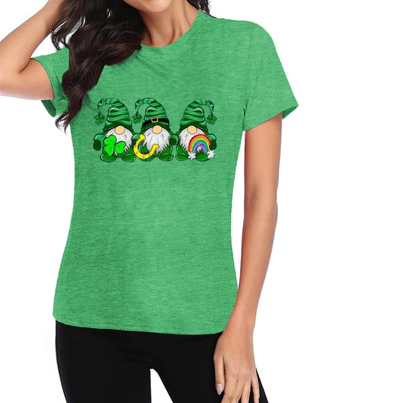 Grezea St. Patrick's Day Shirts for Women Cute Gnomes Shamrock Graphic Tees St Patty's Lucky T-Shirt Irish Tops - Image 3