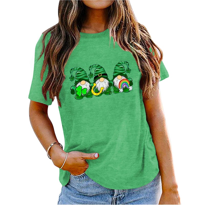 Grezea St. Patrick's Day Shirts for Women Cute Gnomes Shamrock Graphic Tees St Patty's Lucky T-Shirt Irish Tops - Image 2