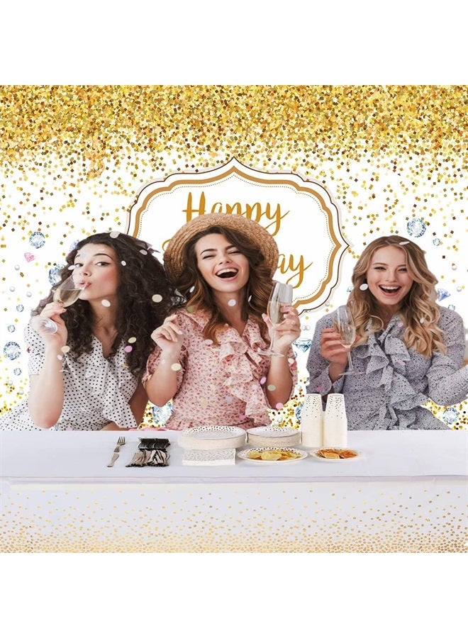 Artist Unknown Gold and White Backdrop for Girls Women Sweet 16 21st Happy Birthday,5x7ft Glitter Diamond Party Decorations Supplies Sequin Dots Durable Fabric Large Photography Background - Image 1
