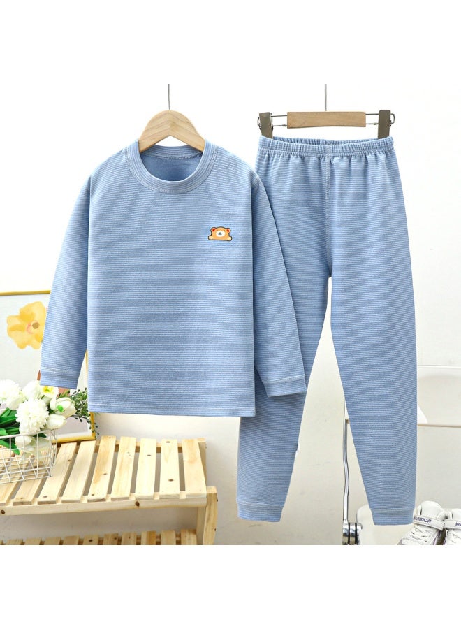 Children's Boneless German Velvet Mid-high Collar  Clothes And Long Trousers Set For Men And Women Stripesd Thickeneded Thermal Intimates Set
