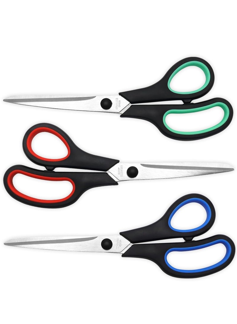 spa luxetique 3-Pack Stainless Steel Office Scissors - 8.5" Heavy-Duty Craft Scissors (Black-Red/Black-Green/Black-Blue) | Multi-Purpose, Non-Rust, Smooth Cutting  - Image 1