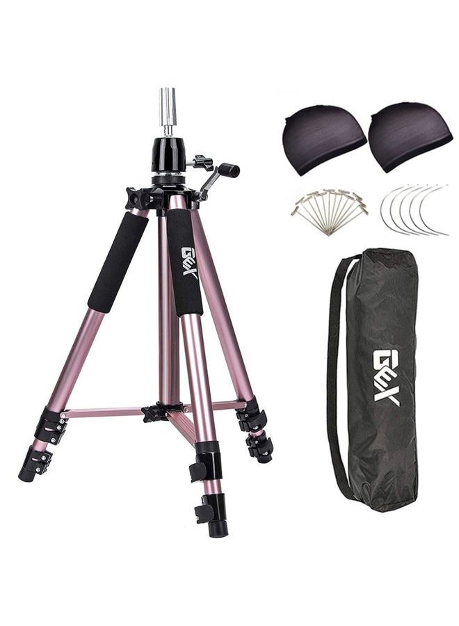 gexworldwide GEX Heavy Duty Canvas Block Head Tripod Cosmetology Training Doll Head Stand Mannequin Manikin Head Tripod Wig Stand With Travel Bag (Rose Gold) - Image 1