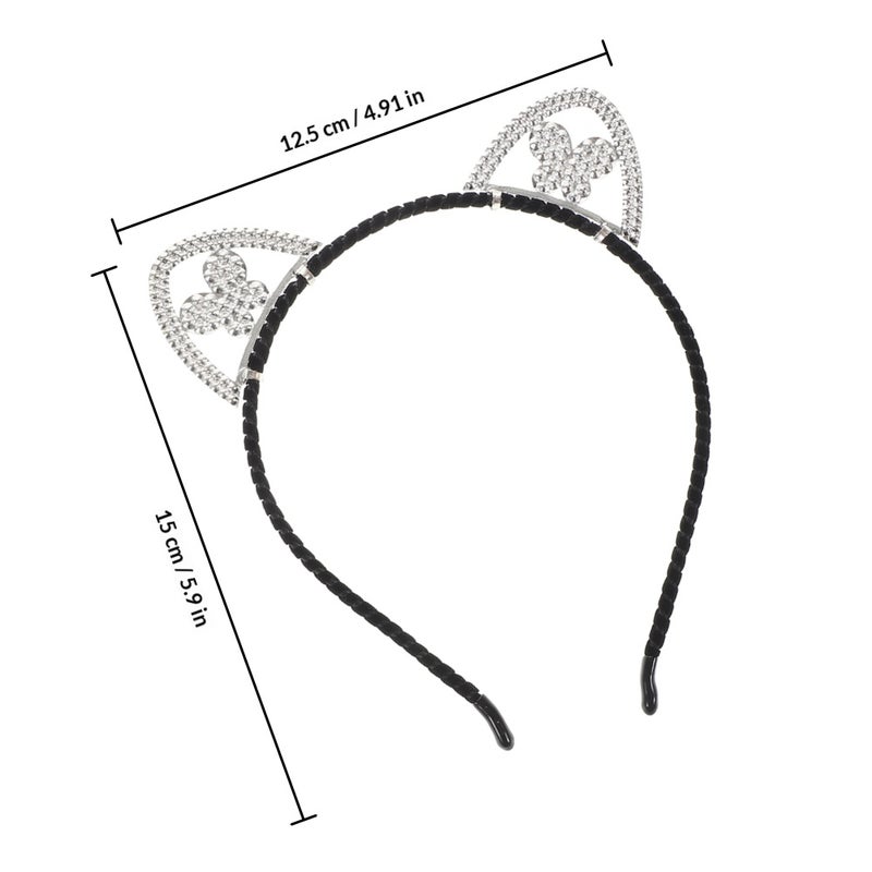 3pcs Metal Cat Ears Headband Rhinestone Crystal Cat Headband Halloween Hair Bands Hoop Women Hairband Party Headdress Cosplay Costume Headwear Headpiece Makeup Hair Accessories - Image 2