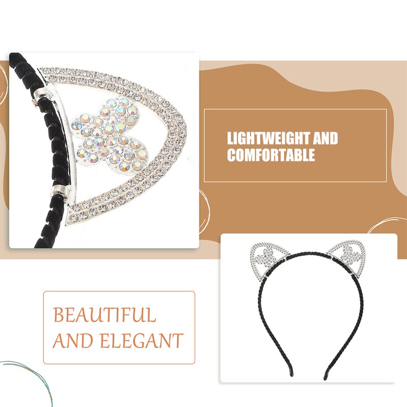 3pcs Metal Cat Ears Headband Rhinestone Crystal Cat Headband Halloween Hair Bands Hoop Women Hairband Party Headdress Cosplay Costume Headwear Headpiece Makeup Hair Accessories - Image 4