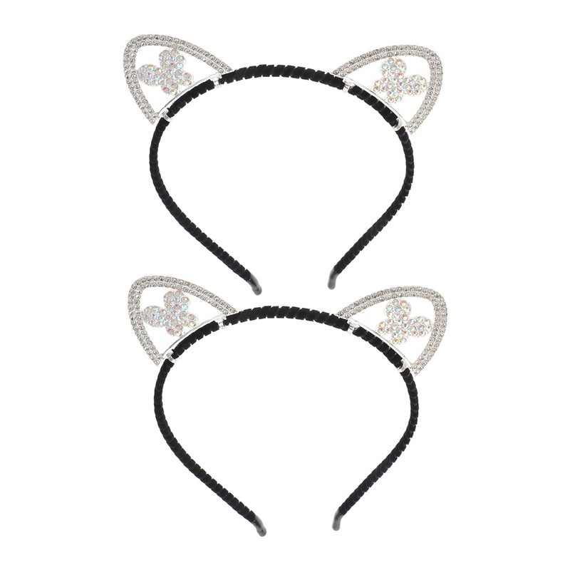 3pcs Metal Cat Ears Headband Rhinestone Crystal Cat Headband Halloween Hair Bands Hoop Women Hairband Party Headdress Cosplay Costume Headwear Headpiece Makeup Hair Accessories - Image 1