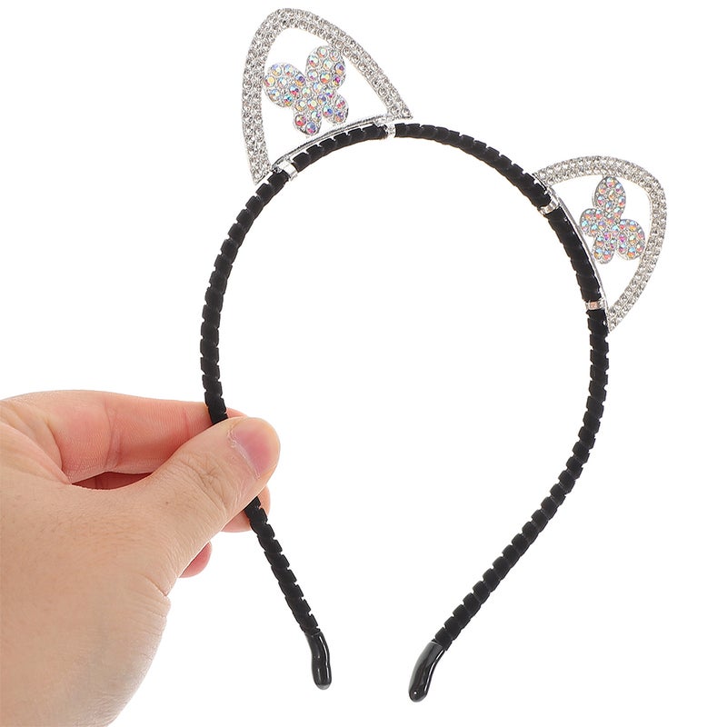 3pcs Metal Cat Ears Headband Rhinestone Crystal Cat Headband Halloween Hair Bands Hoop Women Hairband Party Headdress Cosplay Costume Headwear Headpiece Makeup Hair Accessories - Image 5