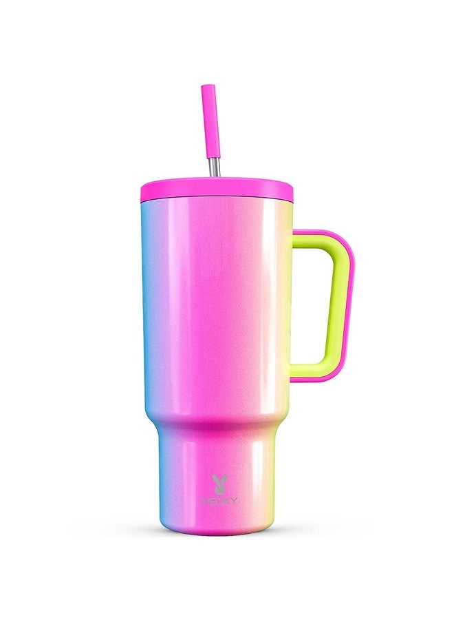 Meoky Meoky 40oz Tumbler with Handle, Leak-proof Lid and Straw, Insulated Coffee Mug Stainless Steel Travel Mug, Keeps Cold for 34 Hours or Hot for 10 Hours (Carnival) - Image 1