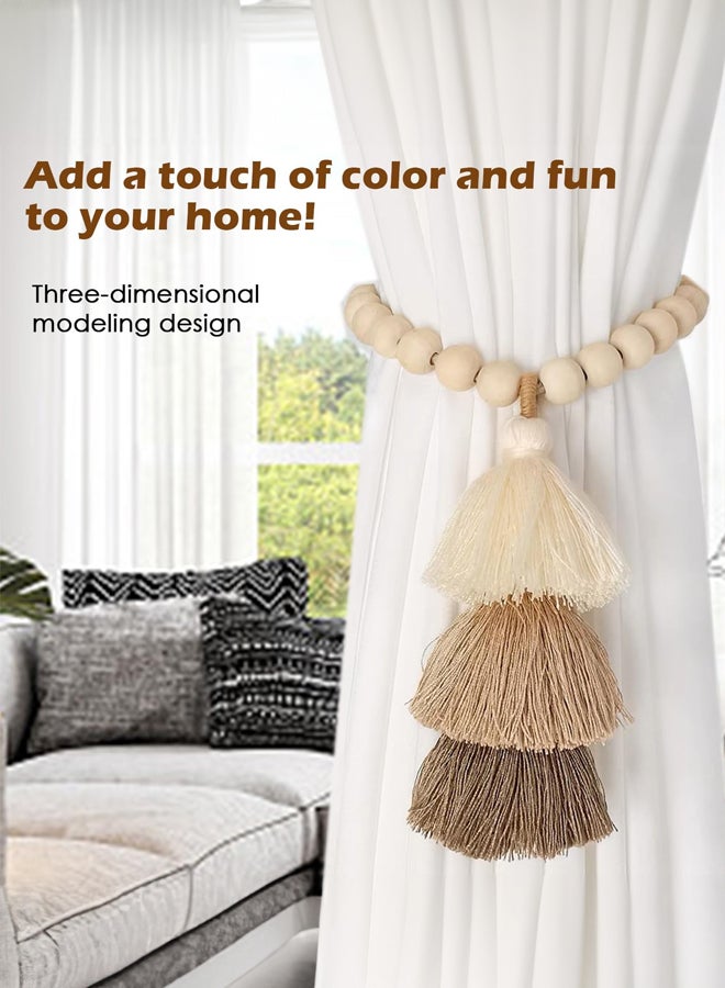SHABILI Magnetic Curtain Tie Backs with Wooden Beads, Curtain Buckles Drapes Clips for Bedroom, Balcony, Living Room, Handmade with Polyester Yarn, Strong Magnetic Design, Simple Elegant Décor - Image 3